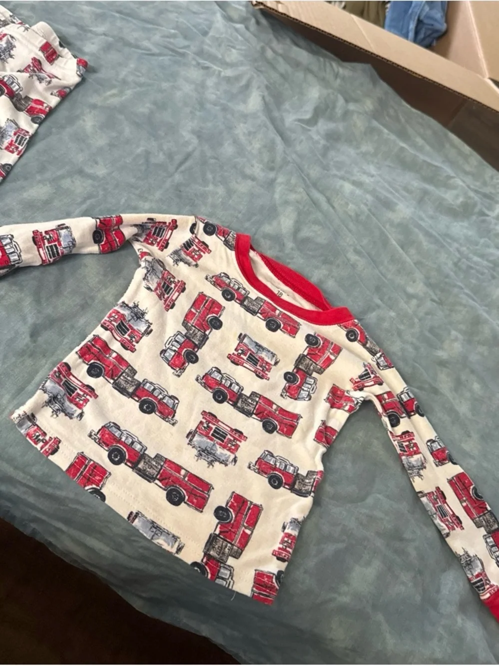 Carter's White Pajama Top with Red Fire Truck Trim